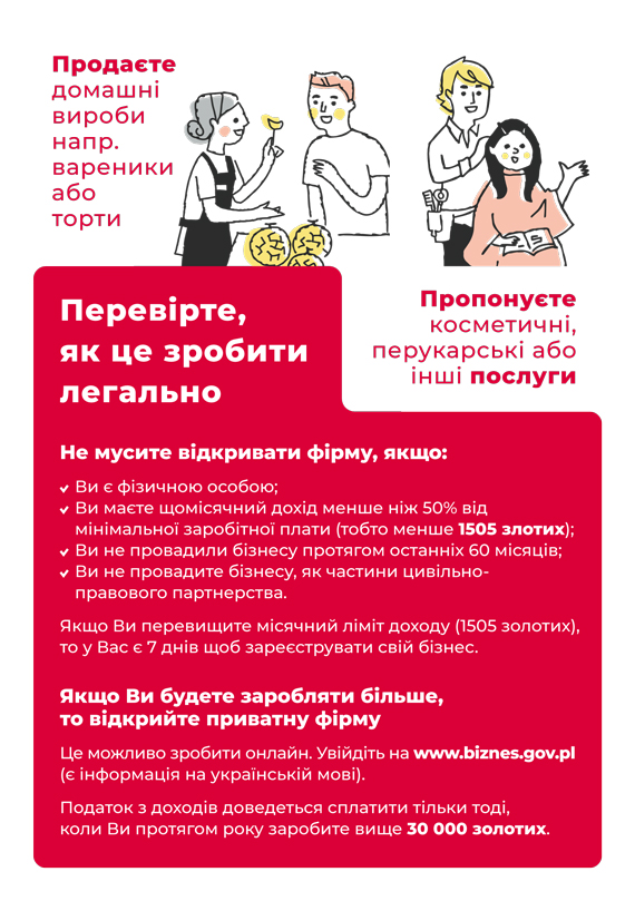 Ulotka dotycząca legalnej pracy strona 1 w języku ukraińskim